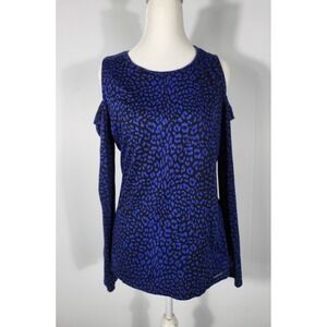 Michael‎ Kors Cold Shoulder Top Animal Print Long Sleeve Blouse L
